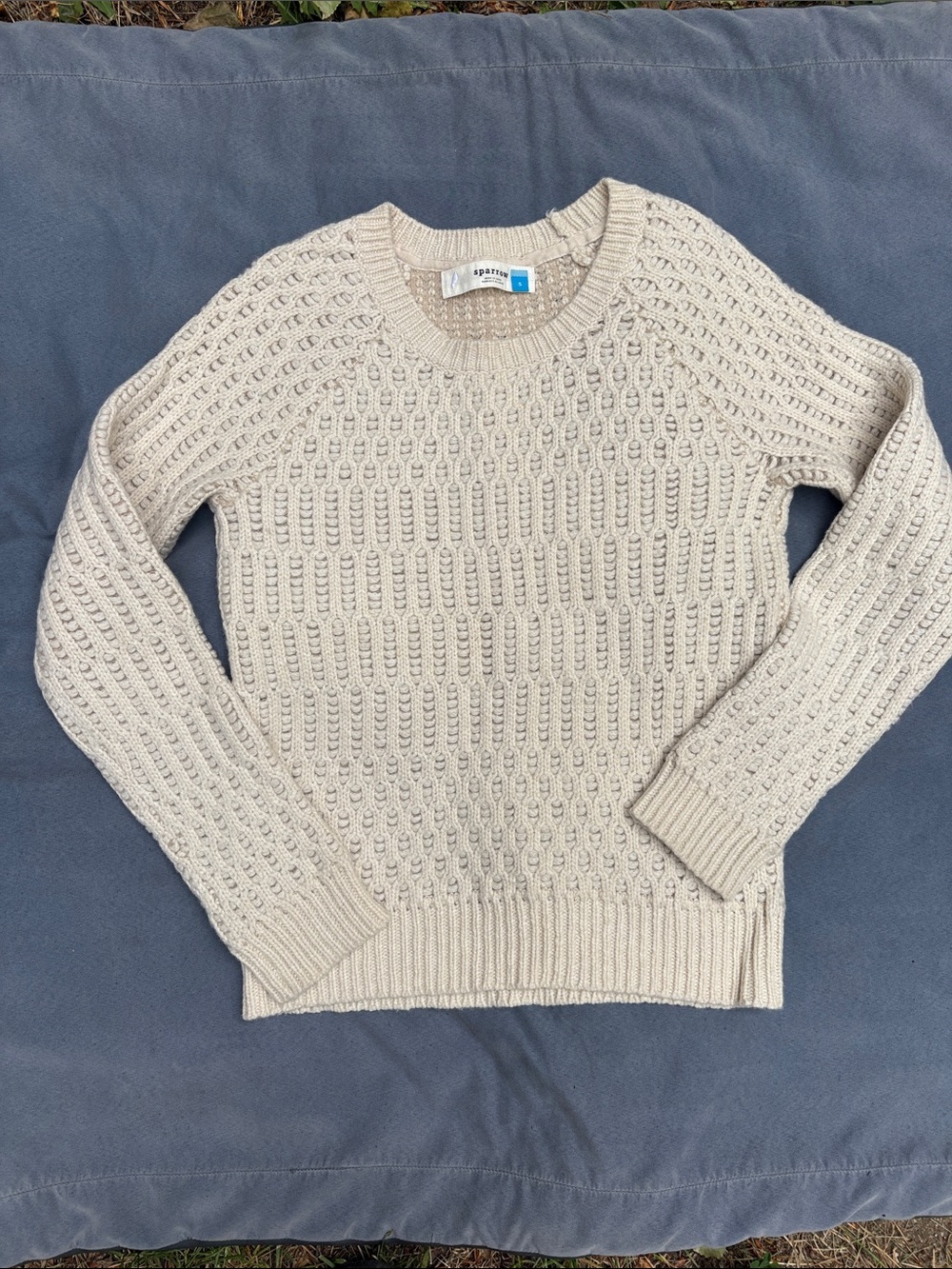 Anthropologie Soft Ivory Textured Crewneck Sweater by Sparrow